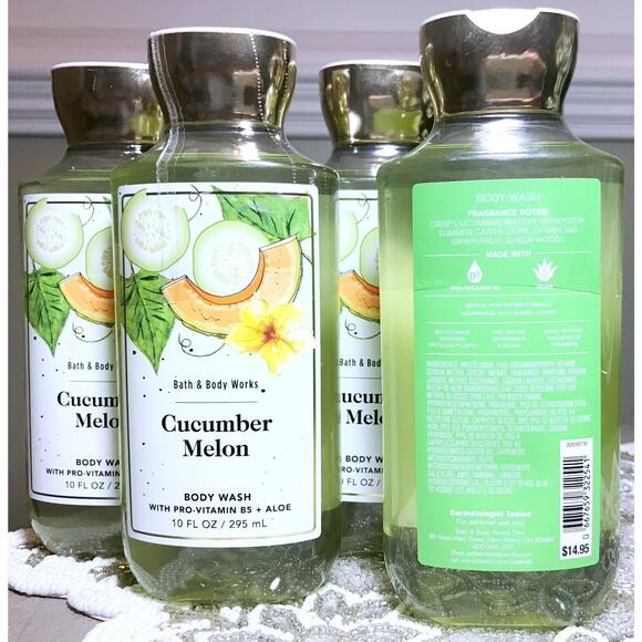 Bath & Body Works Cucumber Melon 10oz Shower Gel Body Wash (x4) Aloe B5 - Picture 3 of 4